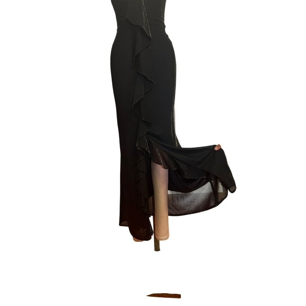 Vintage De Laru Black Evening Gown By Sheila Yen Size Long Full Prom Homecoming - Picture 6 of 11